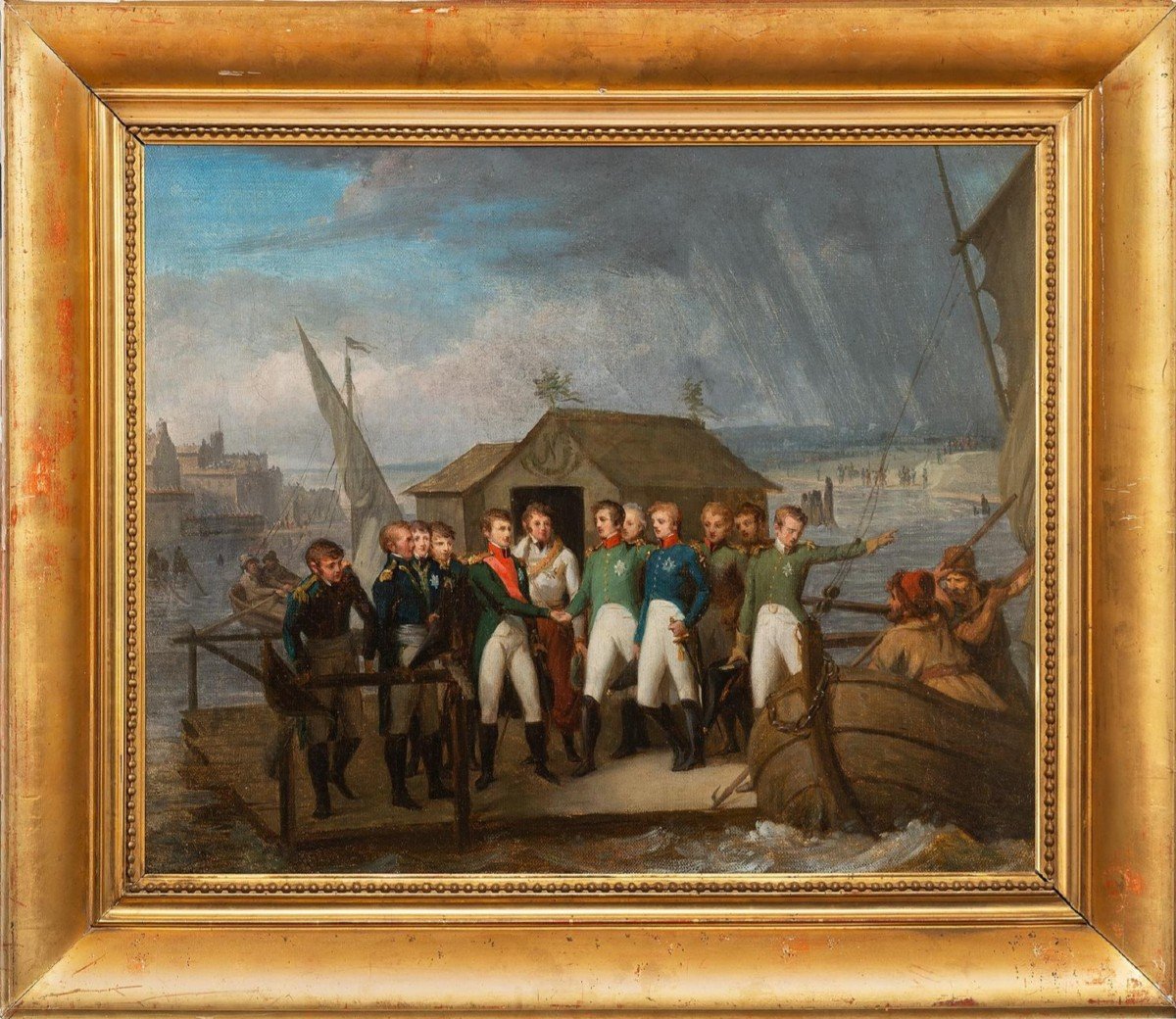 Entrevue Des Empereurs Napoléon Ier Et Alexandre Ier Sur Le Niémen Huile Sur Toile Circa 1810-photo-2