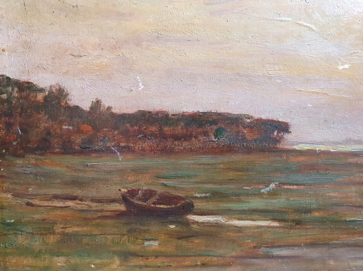Victor Brugairolles Coucher De Soleil En Bord De Mer Huile Sur Panneau Fin Du XIXème -photo-1