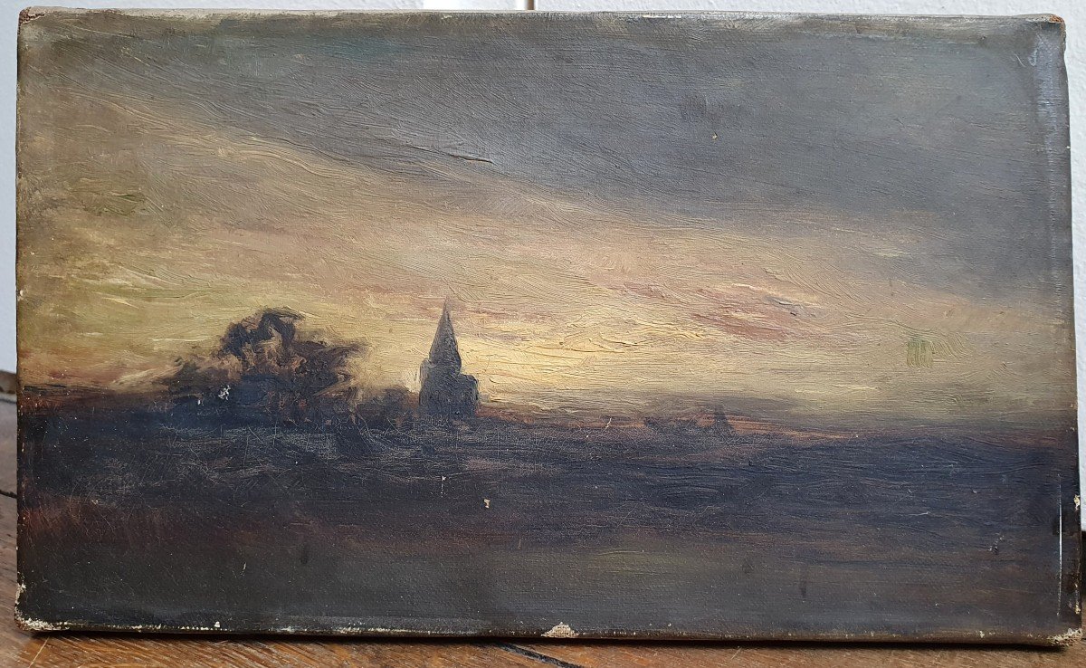 Twilight Landscape Oil On Canvas Late 19th Century-photo-2