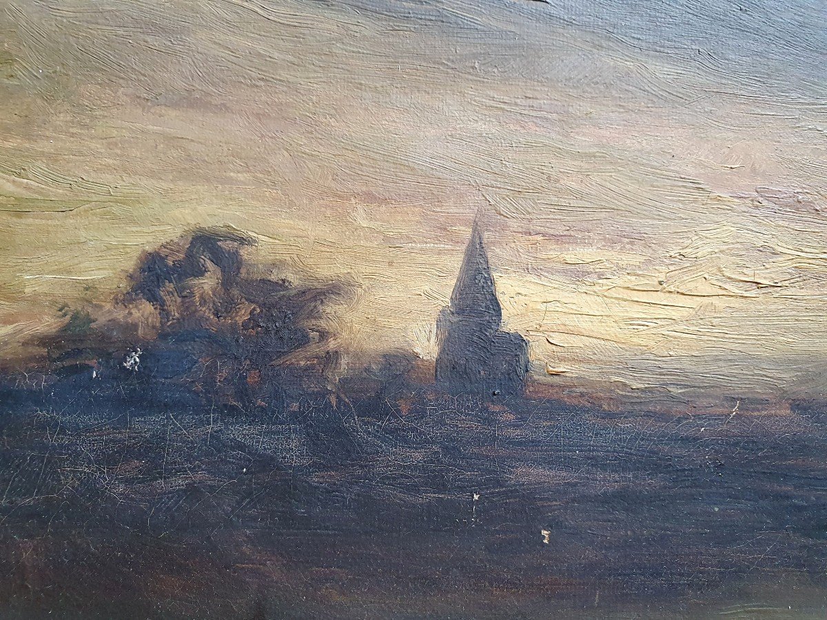Twilight Landscape Oil On Canvas Late 19th Century-photo-3