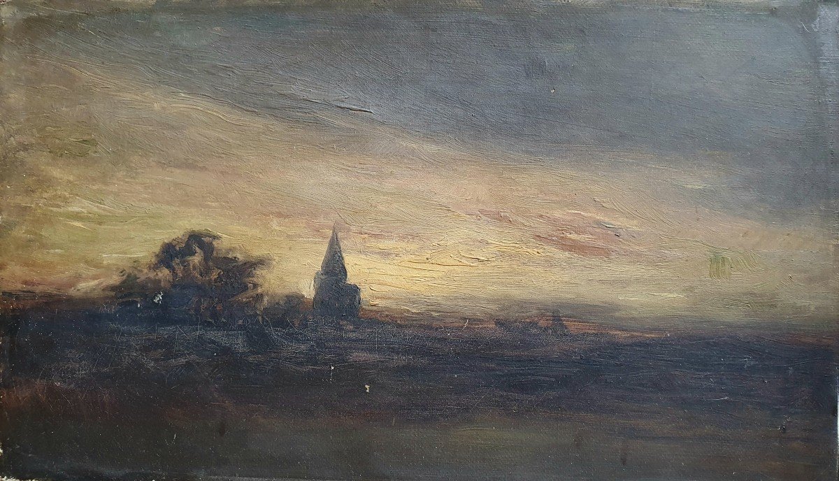 Twilight Landscape Oil On Canvas Late 19th Century