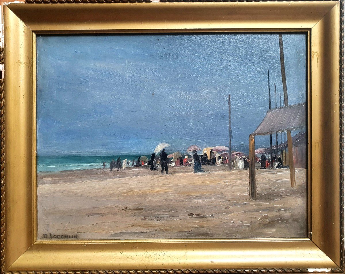 Daniel Koechlin The Beach Of Villers Sur Mer Oil On Panel Normandy Impressionism -photo-2