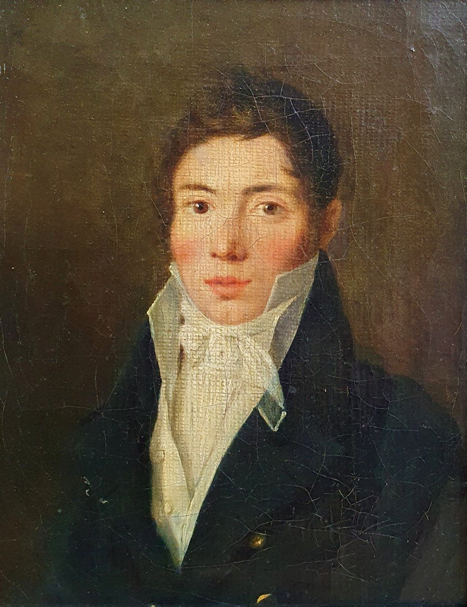 Portrait Of Young Man Oil On Canvas Early 19th Century In The Taste Of Boilly -photo-2