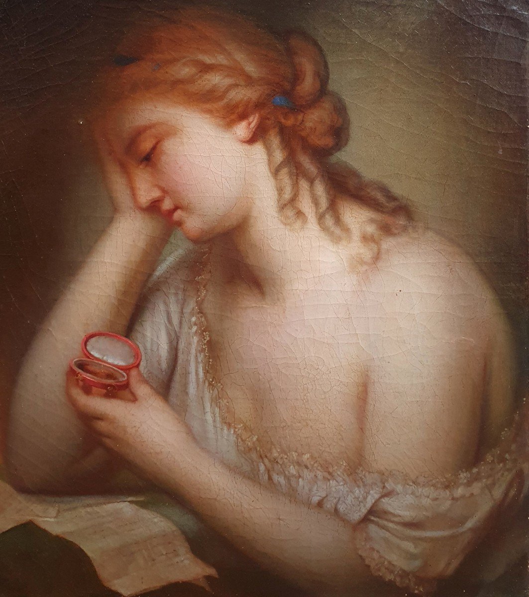 Augustin Luc Demoussy Portrait Of A Woman In Miniature Oil On Canvas Circa 1840-photo-2