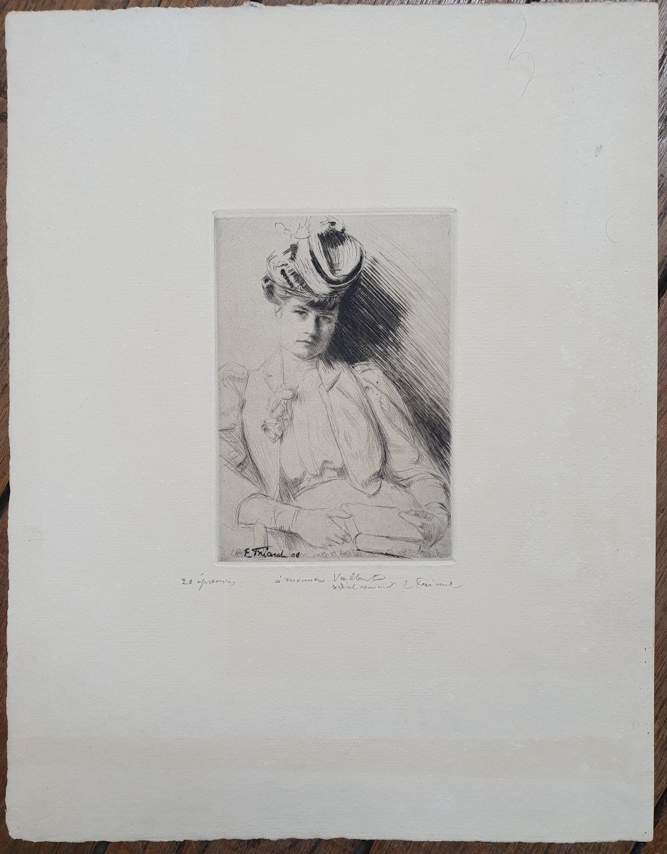 Emile Friant Portrait Of An Elegant Woman In Book Etching Engraving School Of Nancy Signed-photo-3