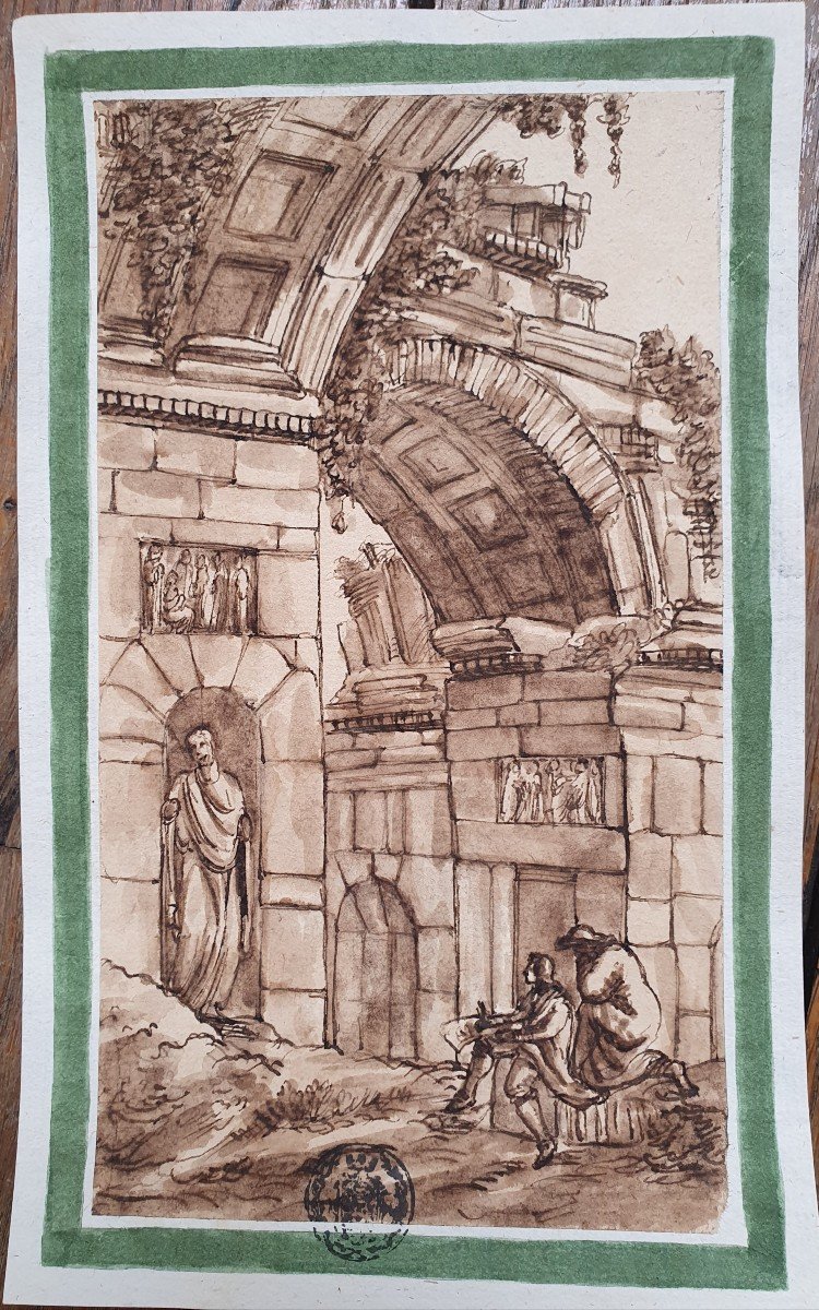 Designer In Roman Ruins Drawing From The 18th Century Collectible Stamp-photo-3