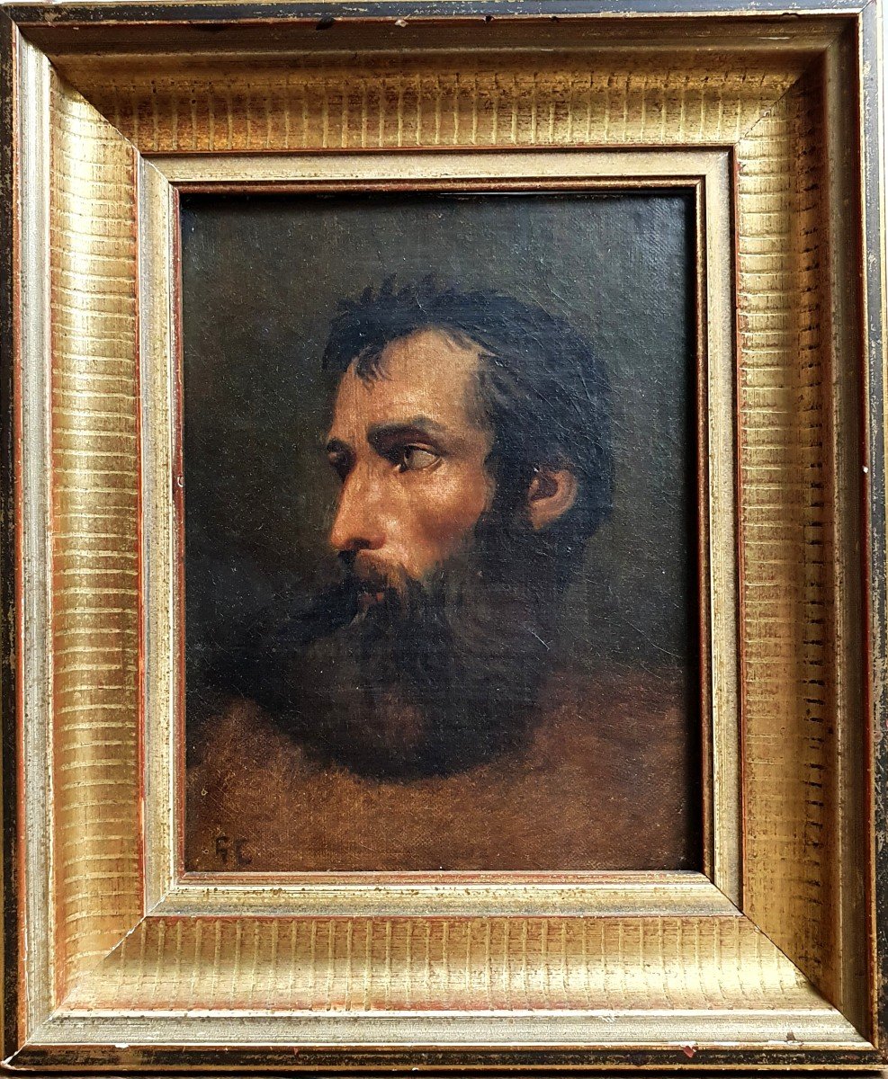 Esquisse Portrait d'Homme Monogramme Gc Huile Sur Toile Circa 1825