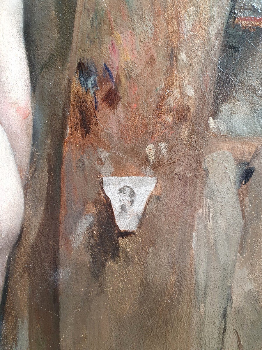 Femme Nue Dans Un Atelier d'Artiste Huile Sur Toile Fin Du XIXème Siècle-photo-4