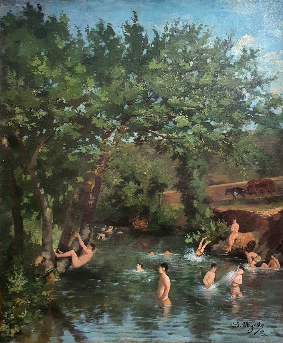 Camille Joseph Agosta Men Bathing Oil On Canvas 1887