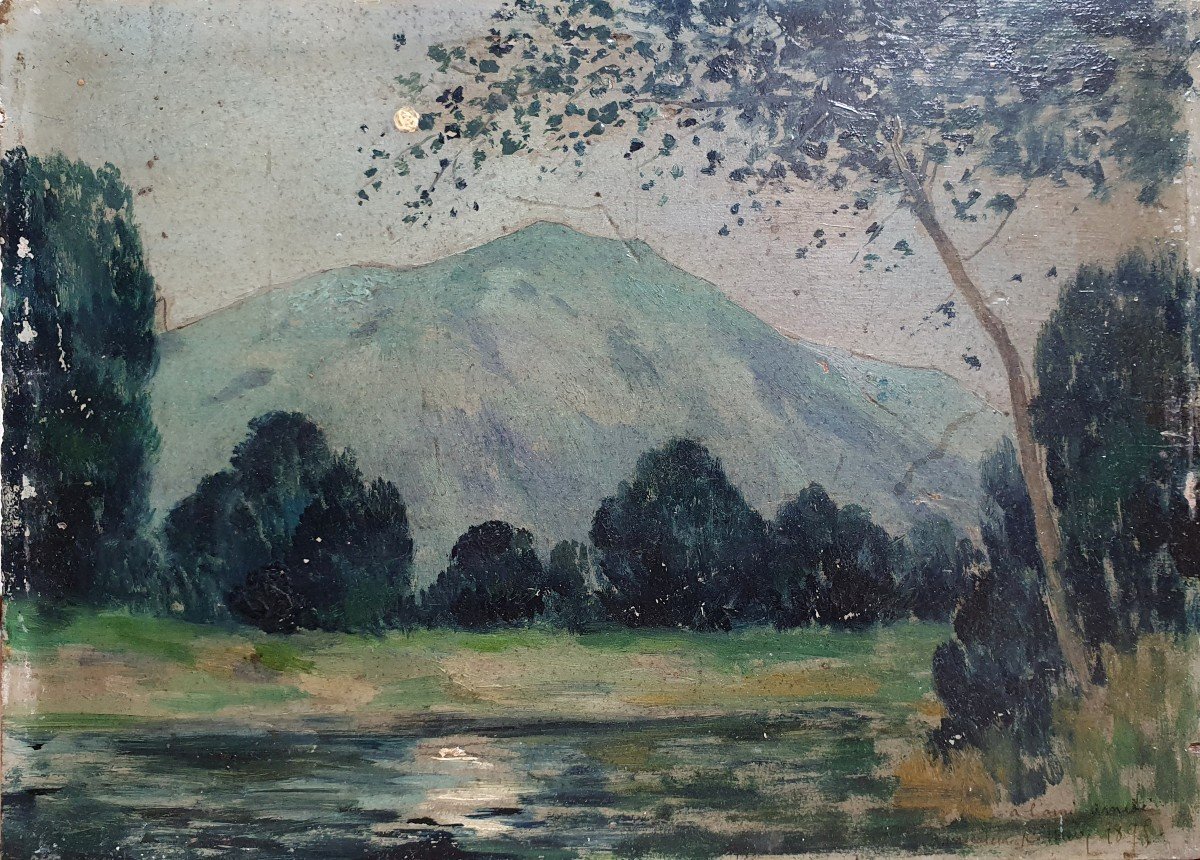 Charles Léon Méry Paysage Au Clair De Lune 1895 Huile Sur Panneau