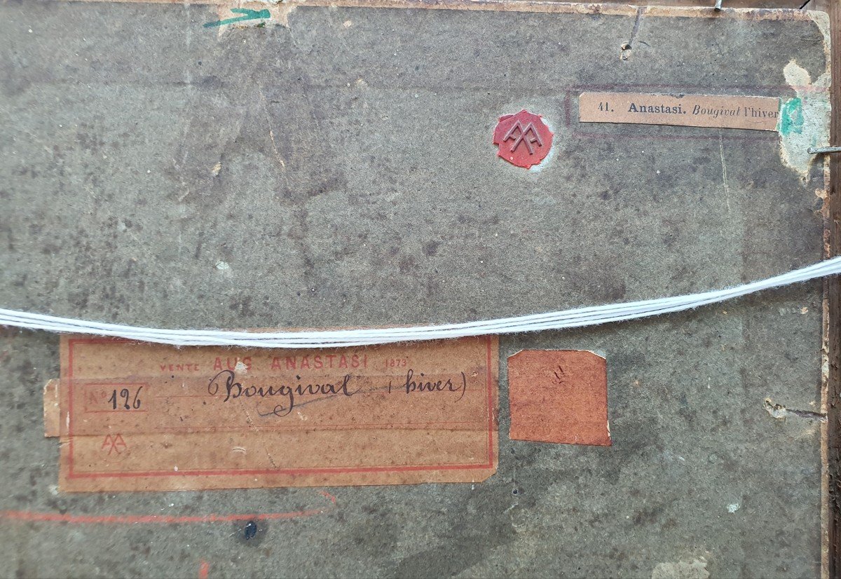 Auguste Anastasi Bougival l'Hiver Aqueduc De Louveciennes Marly Huile Sur Papier 1853-photo-2