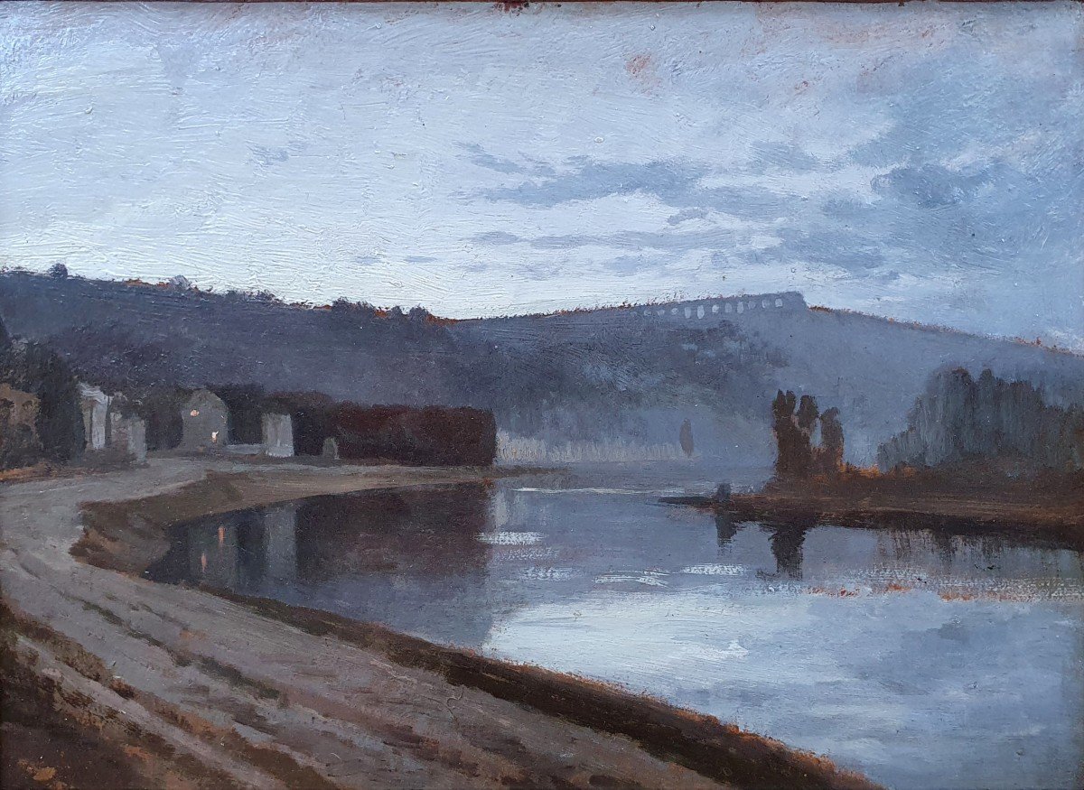 Auguste Anastasi Bougival l'Hiver Aqueduc De Louveciennes Marly Huile Sur Papier 1853