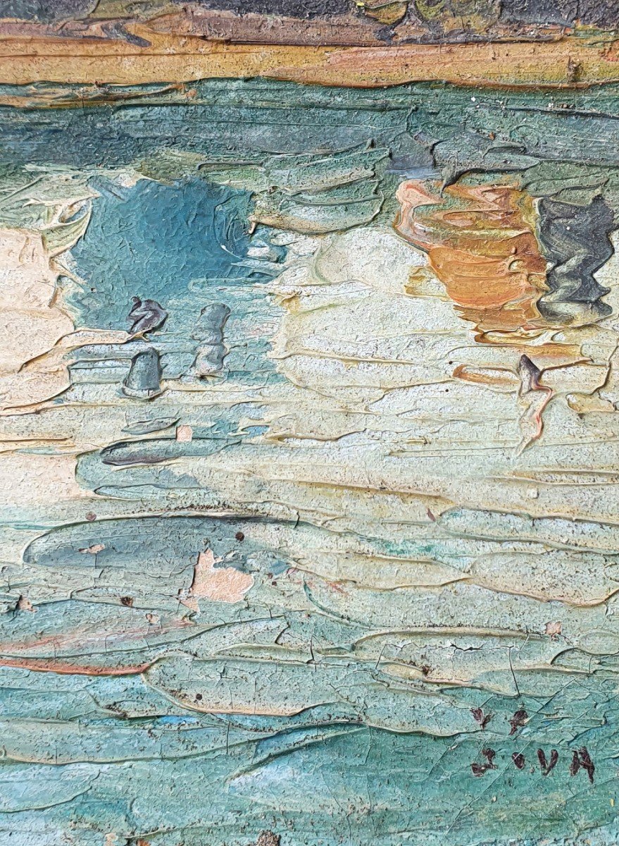 Jiva La Nivelle And La Rhune Basque Country Oil On Cardboard Pyrenees Basque House -photo-1