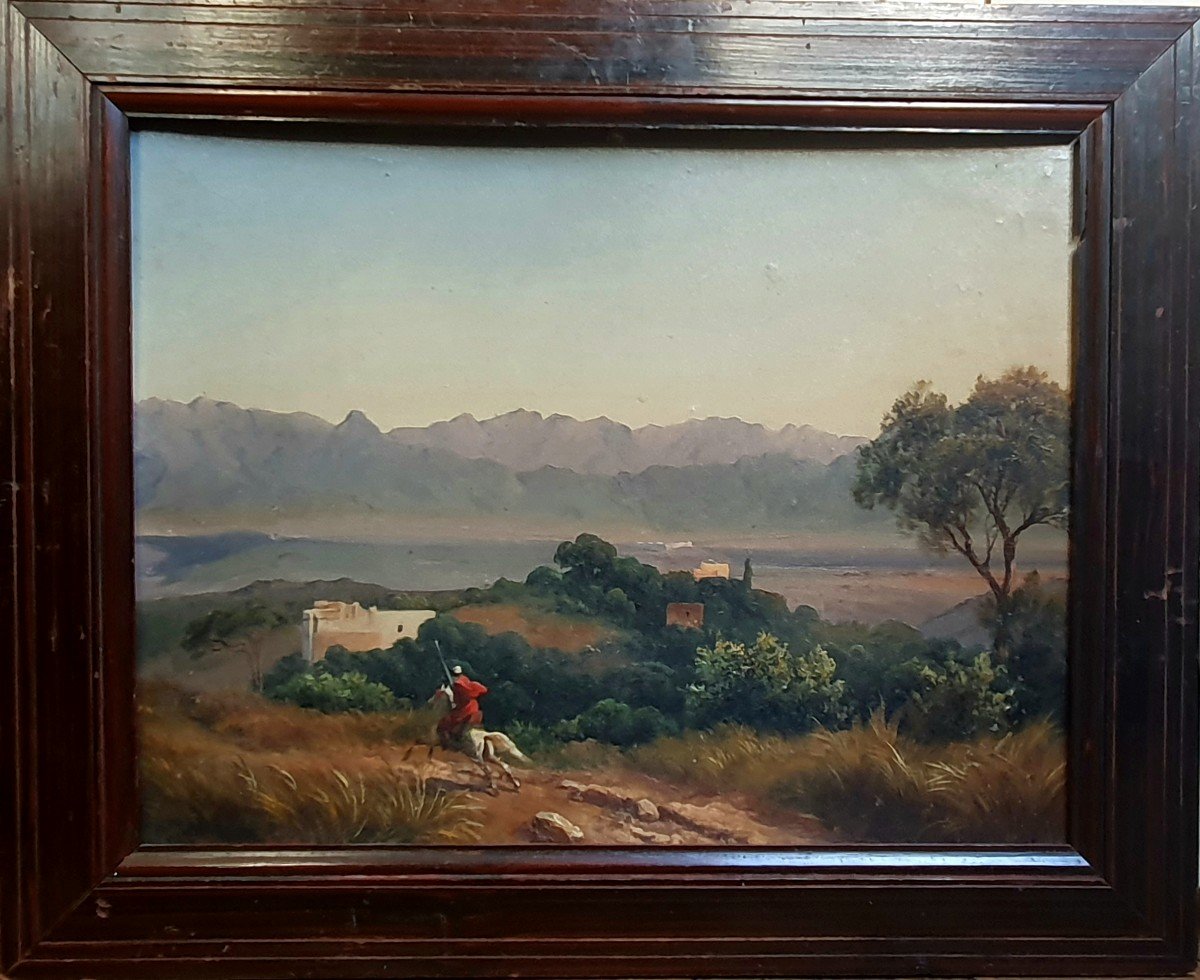 Arab Horseman In Algeria  Henri Walter Oil On Paper Béjaïa Bougie 1852-photo-2