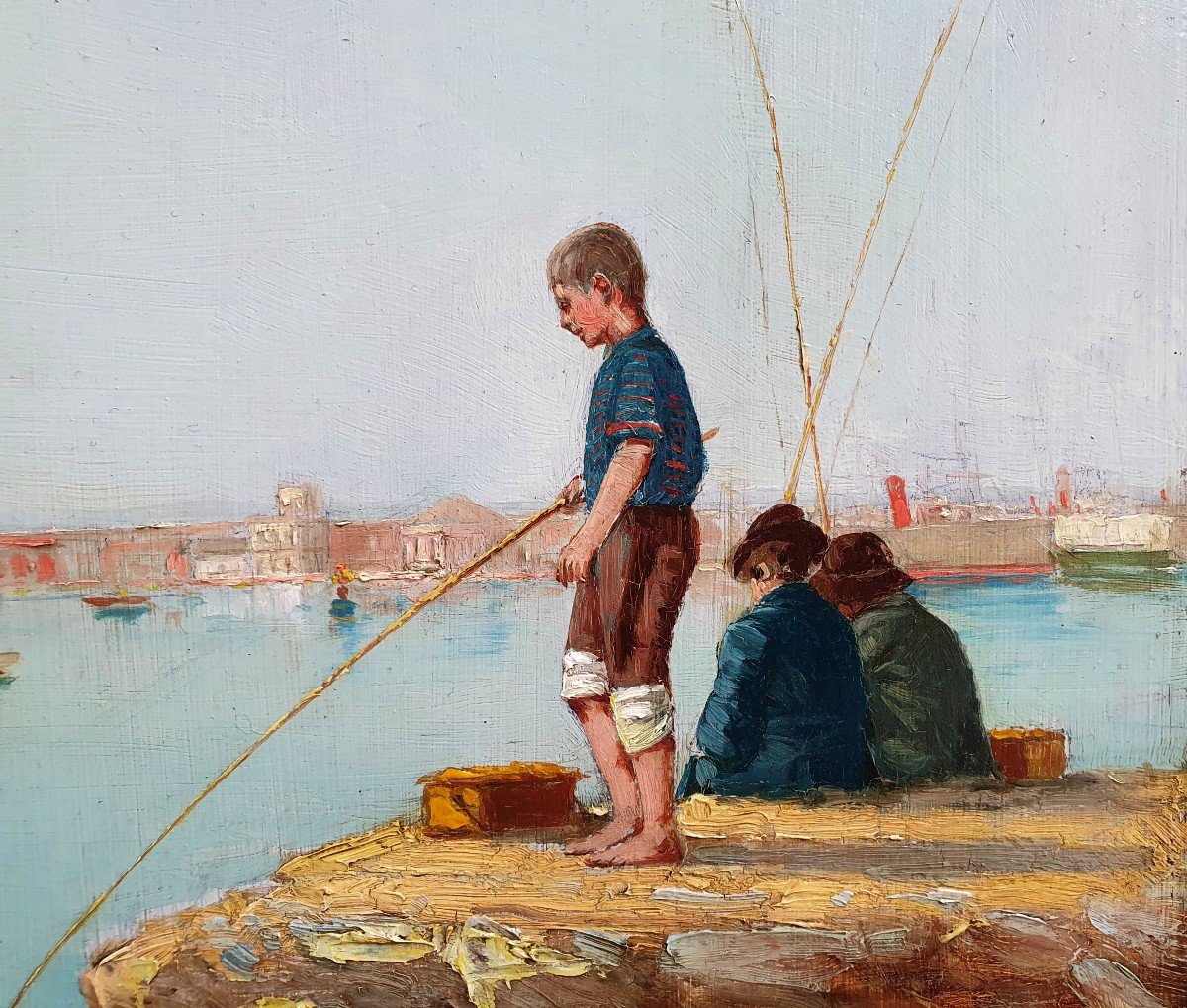 Vincent Manago Fishermen In Marseille Oil On Panel Sainte-marie Lighthouse Port Marine 1904-photo-3