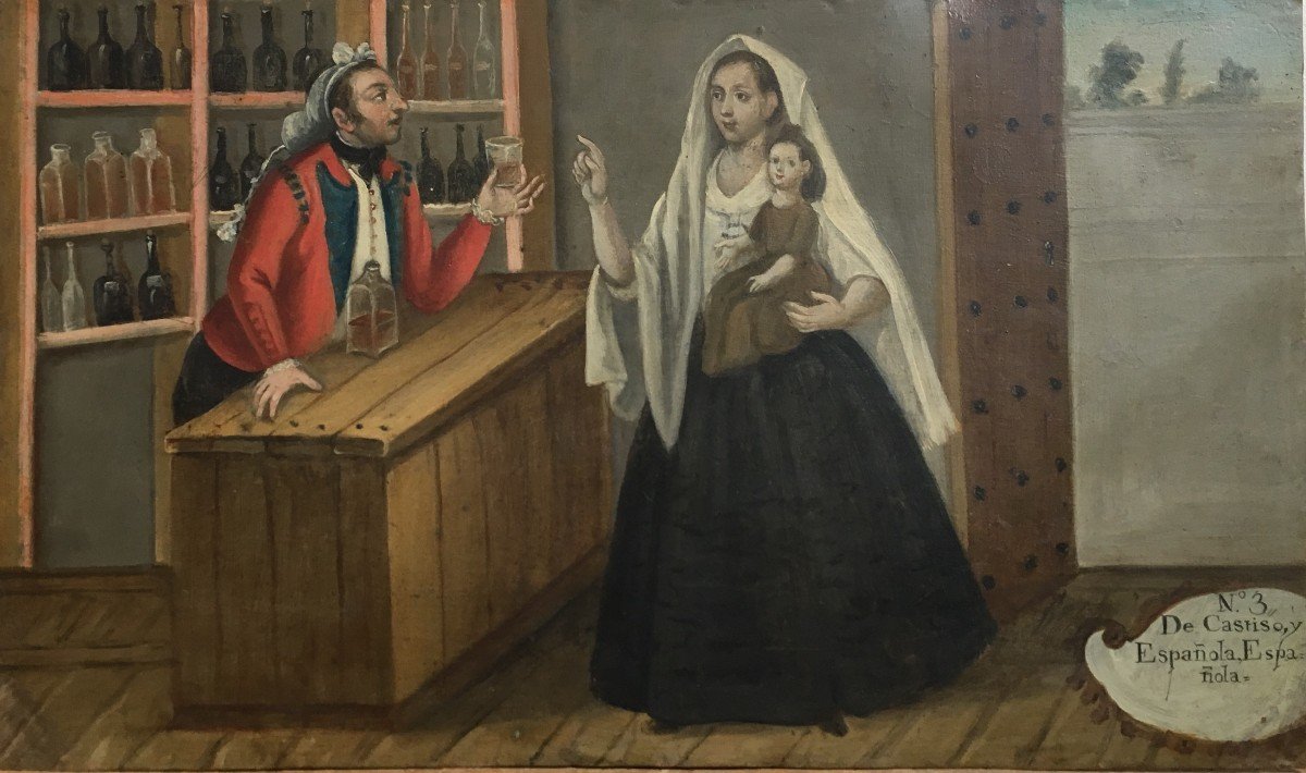 Ecole Mexicaine Fin XVIIIème Siècle Entourage De José De Paez Chez l'Apothicaire Castes-photo-2