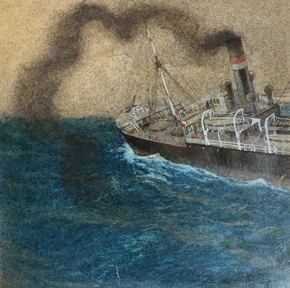 Sandy Hook Boat In The Open Sea Watercolor And Varnished Gouache Georges Taboureau 
