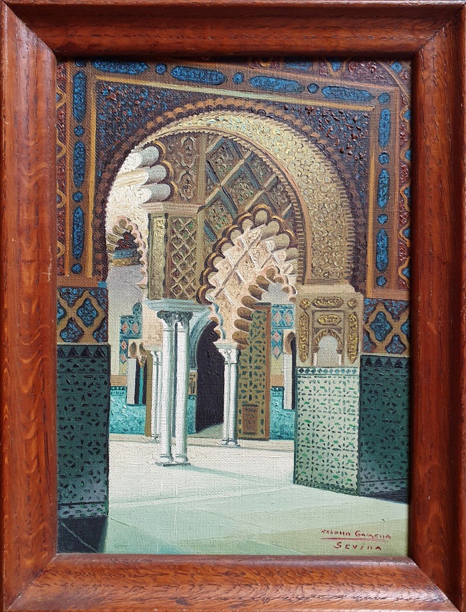 Rebollo Gamella Alcazar De Séville Huile Sur Toile Espagne -photo-2