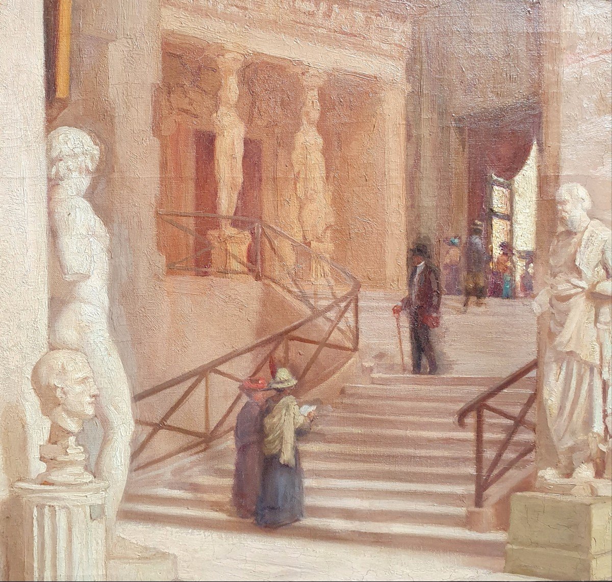 Interior Of The Louvre Museum, The Daru Staircase, Oil On Canvas, Circa 1900, Paris-photo-4