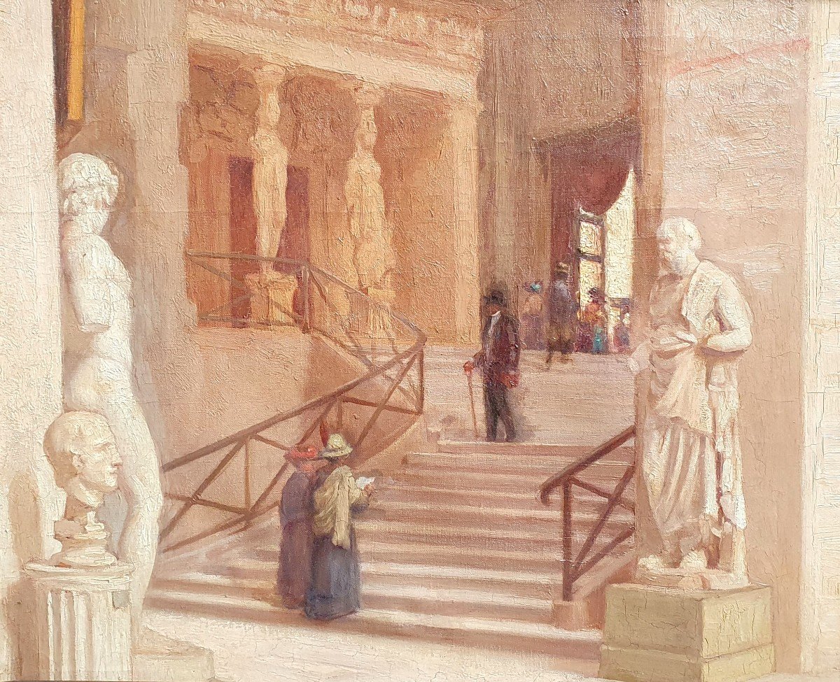 Interior Of The Louvre Museum, The Daru Staircase, Oil On Canvas, Circa 1900, Paris