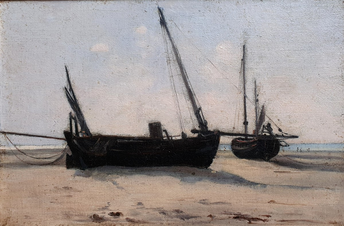 Attribuée à Paul Lazerges Paire De Marines Huile Sur Toile Bord De Mer Fin Du XIXème Siècle-photo-2