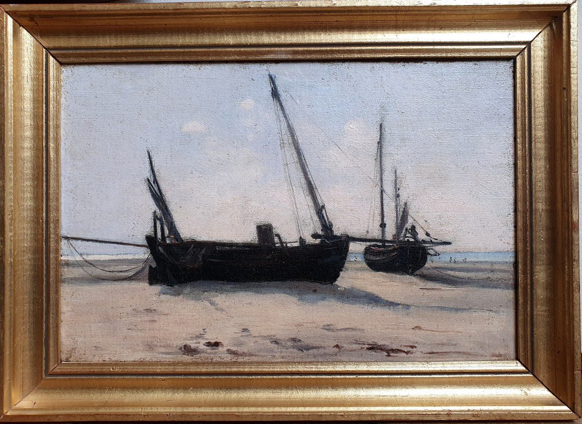 Attribuée à Paul Lazerges Paire De Marines Huile Sur Toile Bord De Mer Fin Du XIXème Siècle-photo-4