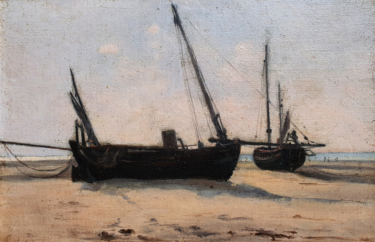 Attribuée à Paul Lazerges Paire De Marines Huile Sur Toile Bord De Mer Fin Du XIXème Siècle-photo-2