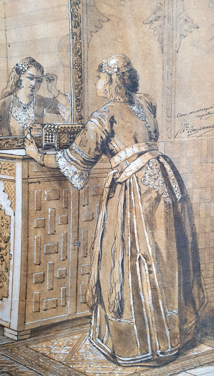 Jan Baptist Huysmans Jewess Coquette In Algiers Pen On Paper 19th Century-photo-2