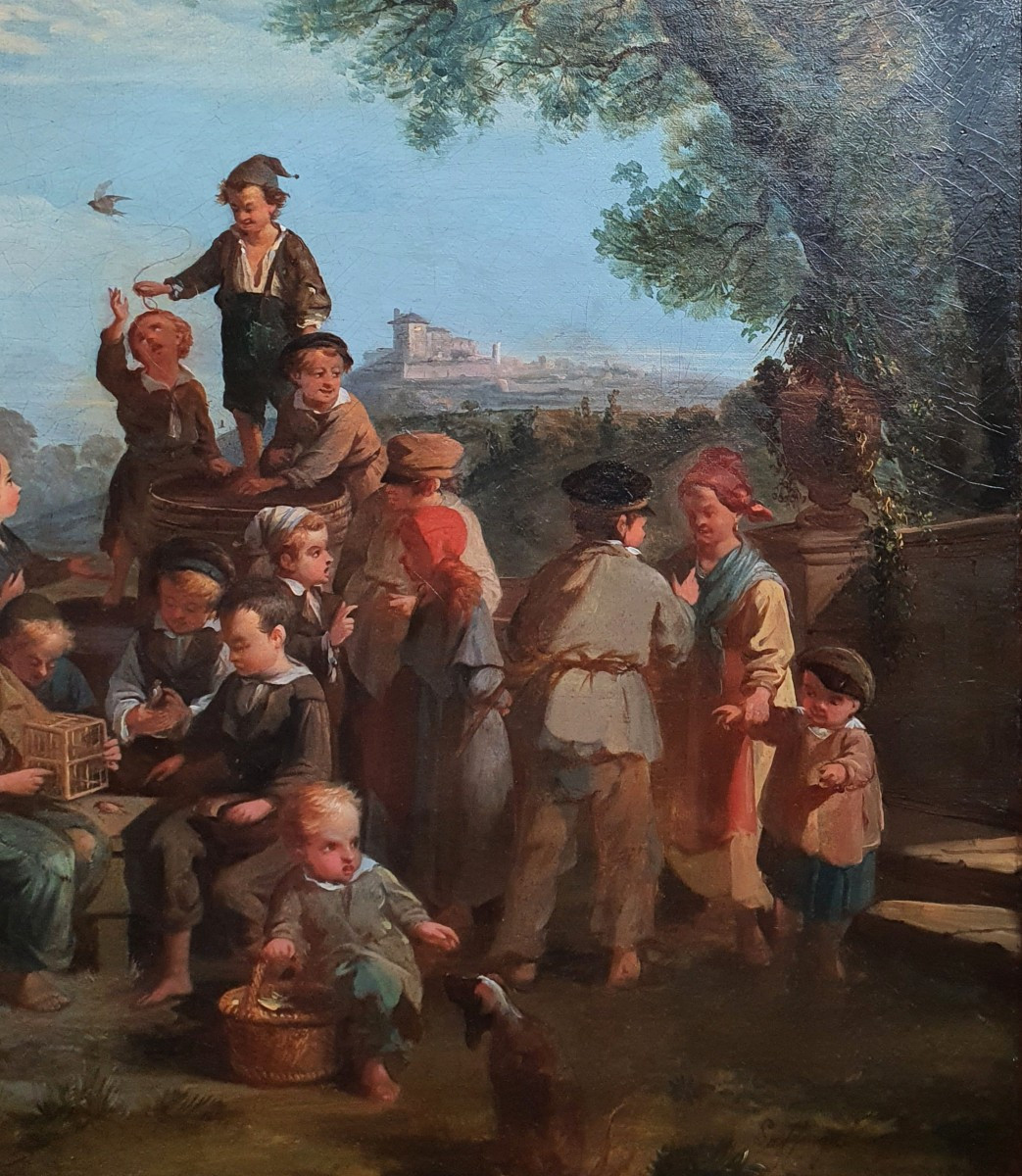 Jean Baptiste Lafforgue Le rendez-vous des enfants à la campagne 1861 Toulouse tableau de salon-photo-1