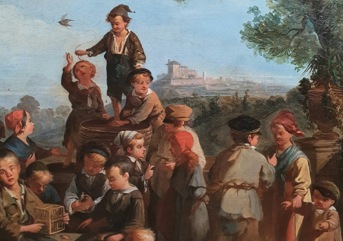 Jean Baptiste Lafforgue Le rendez-vous des enfants à la campagne 1861 Toulouse tableau de salon-photo-3