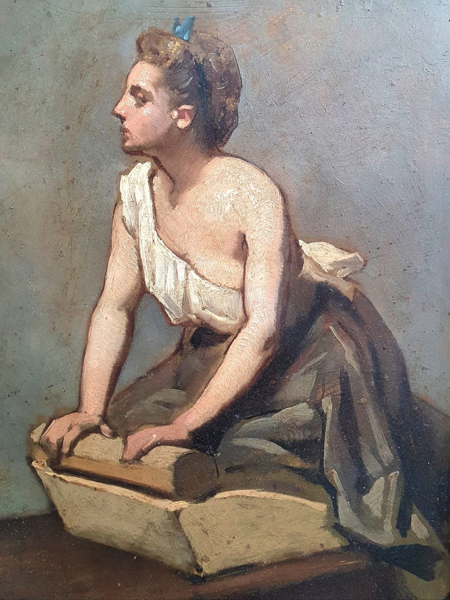 Théodule Ribot The Washerwoman Oil On Cardboard Sketch-photo-3