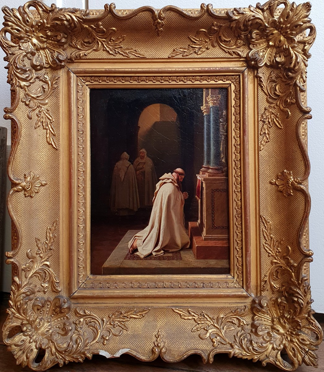Carl Adolf Henning Priest In Prayer Oil On Paper Mounted On Cardboard Circa 1835 Berlin-photo-2