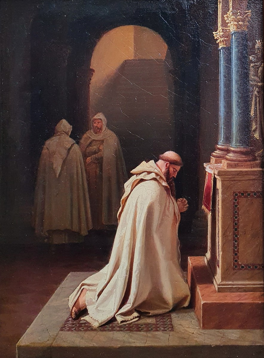 Carl Adolf Henning Priest In Prayer Oil On Paper Mounted On Cardboard Circa 1835 Berlin