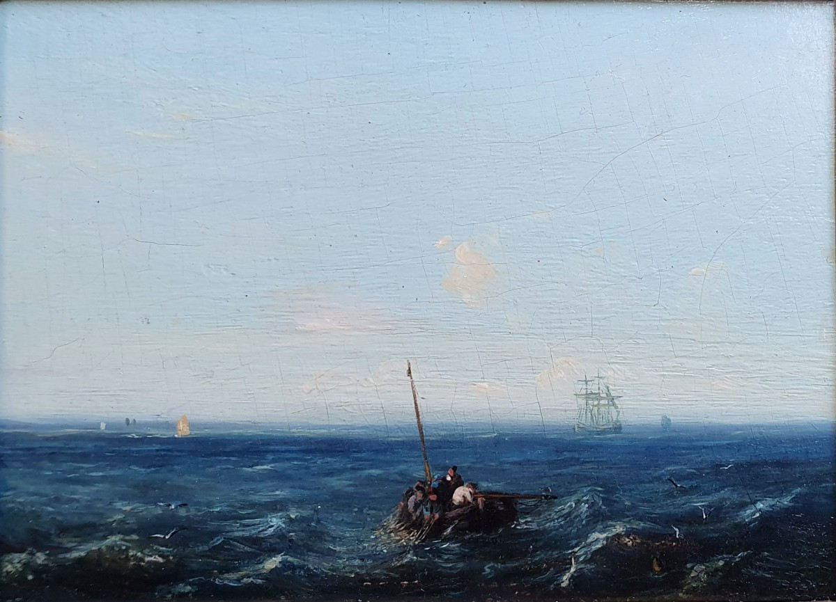 Fishermen Oil On Marine Panel Circa 1840 