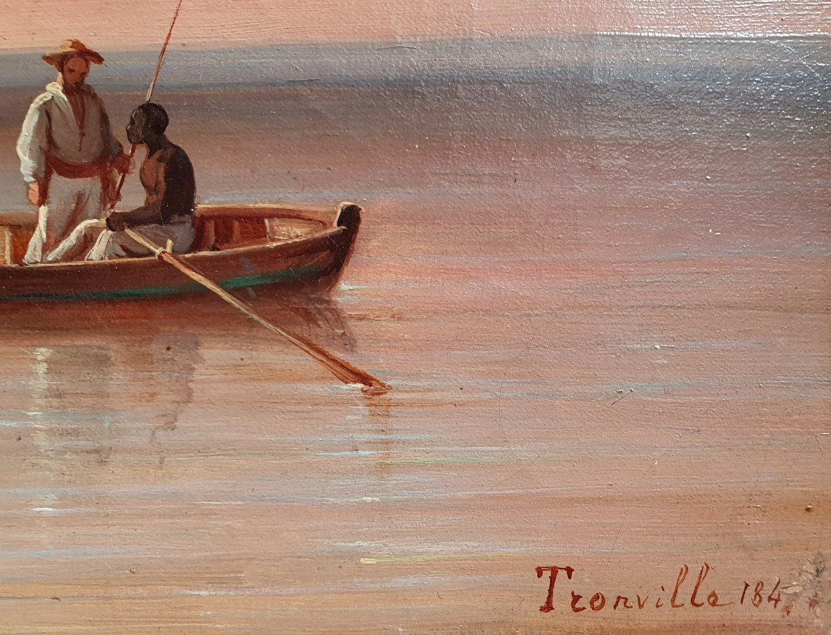 François Joseph Tronville Les pêcheurs au crépuscule huile toile 1847 Marine -photo-2