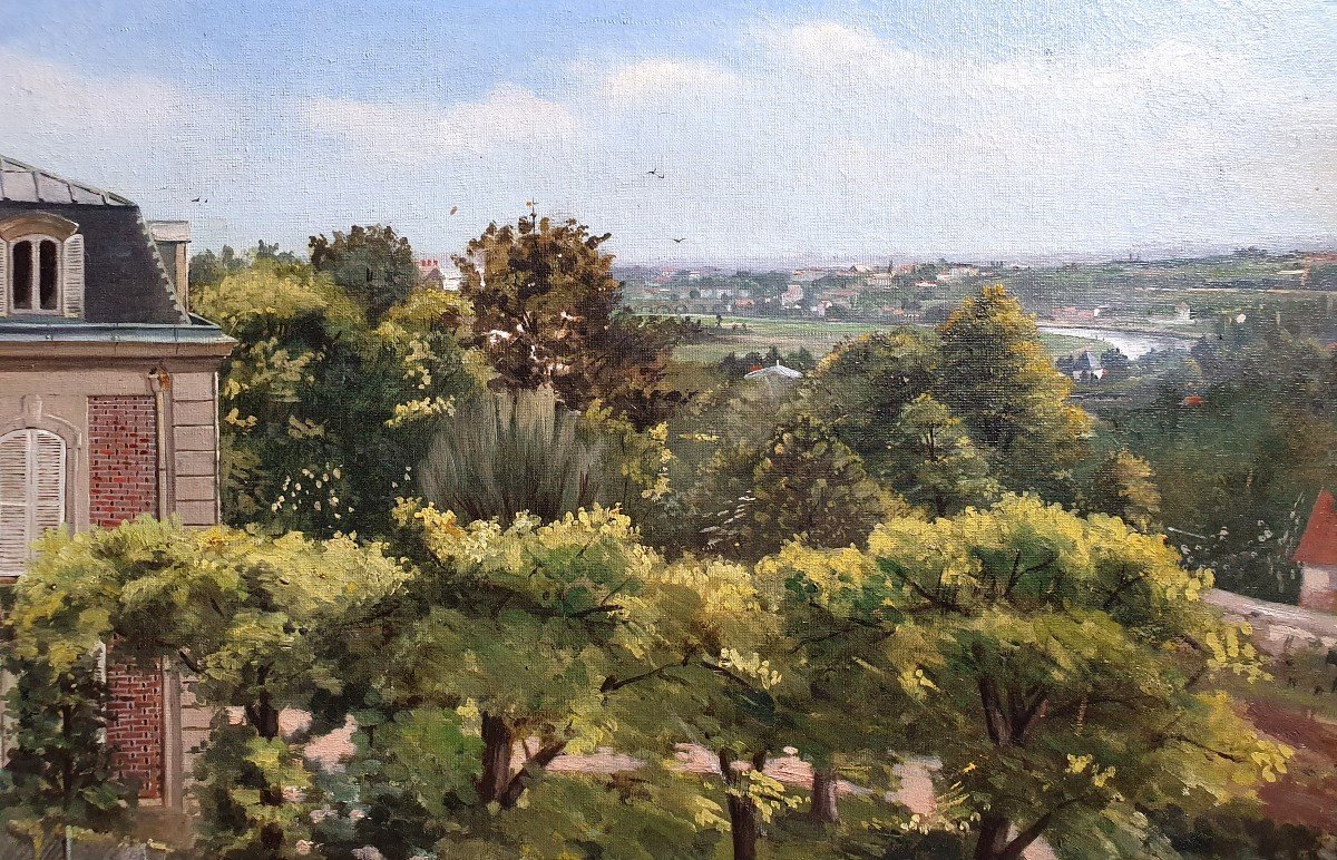View Of The Surroundings Of Paris Oil On Canvas 1883 Signature To Be Identified Probably Meudon -photo-2