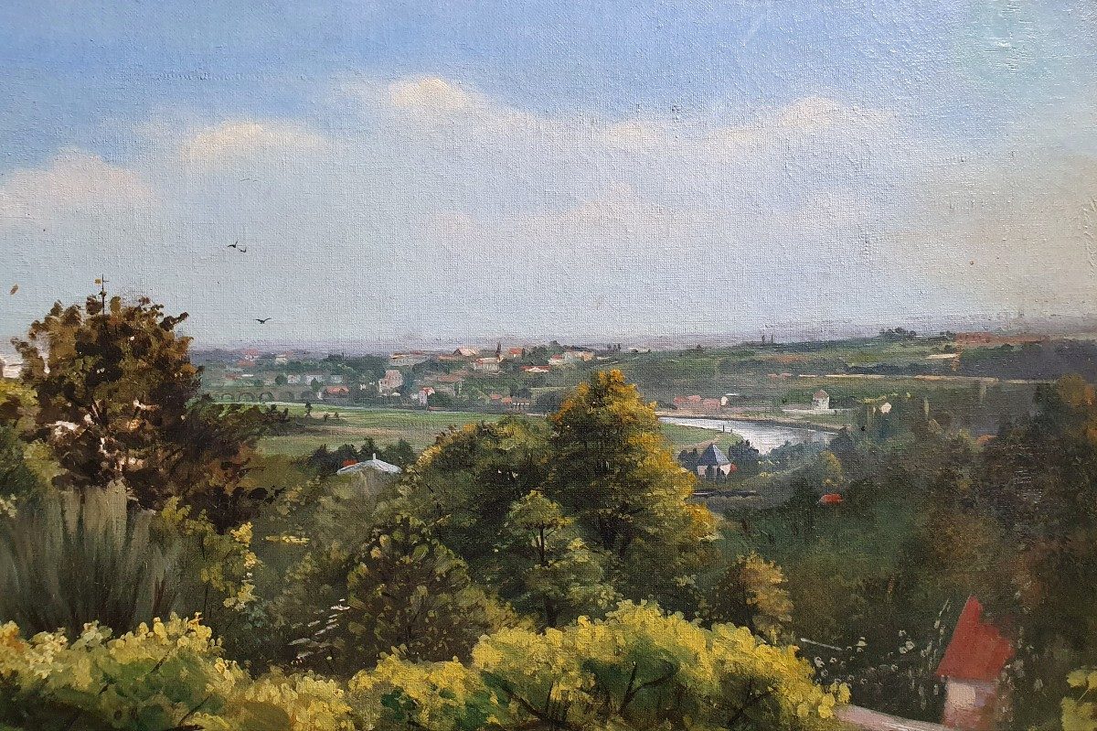 View Of The Surroundings Of Paris Oil On Canvas 1883 Signature To Be Identified Probably Meudon -photo-4