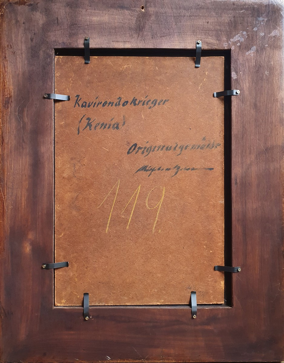 Portrait Of A Warrior Kavirondo (luo) Kenya Oil On Panel Circa 1930-40 German Painter-photo-1