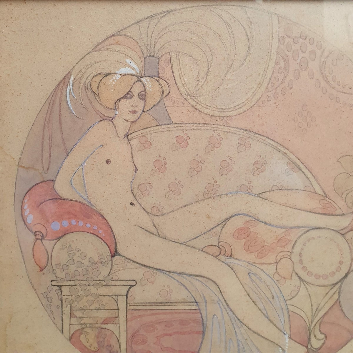Kajetan Stefanowicz femme nue allongée sur une banquette art déco vers 1915-photo-3
