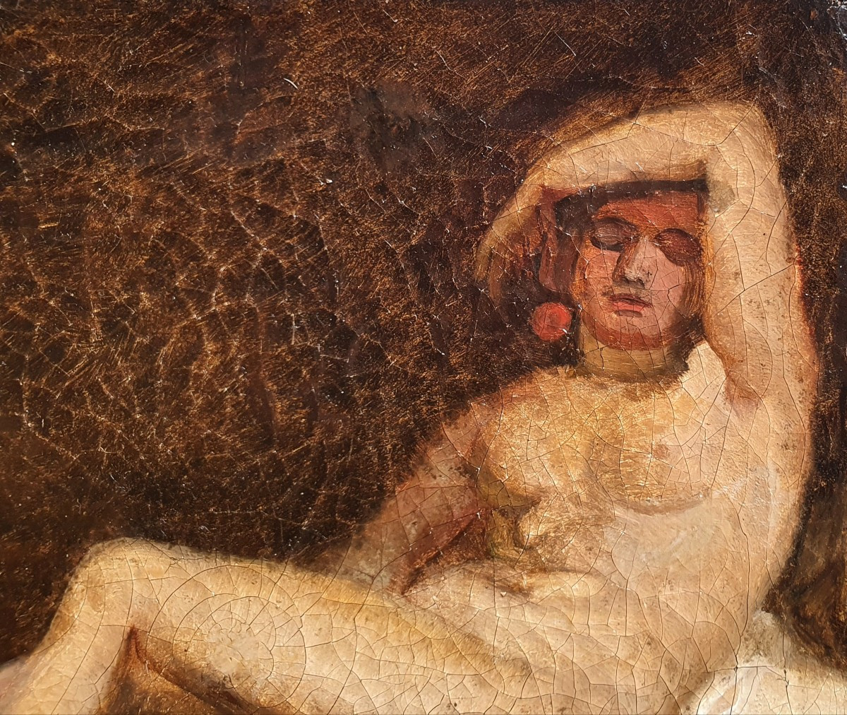 Femme nue huile sur toile de la fin du XIXème siècle-photo-3