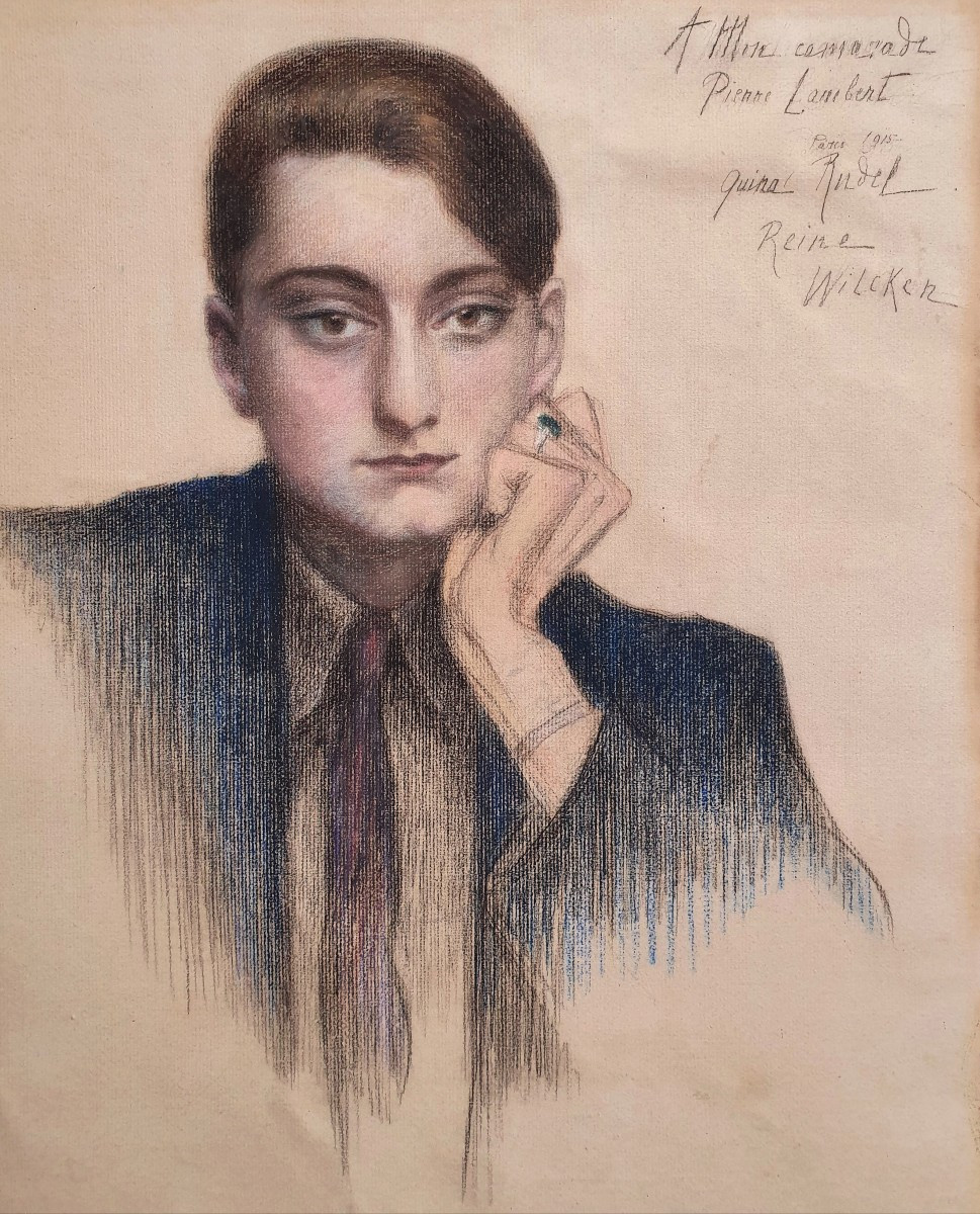 Portrait d'homme par Guina Rudel crayon gras 1915 Pierre Lambert bague Paris artiste femme-photo-2