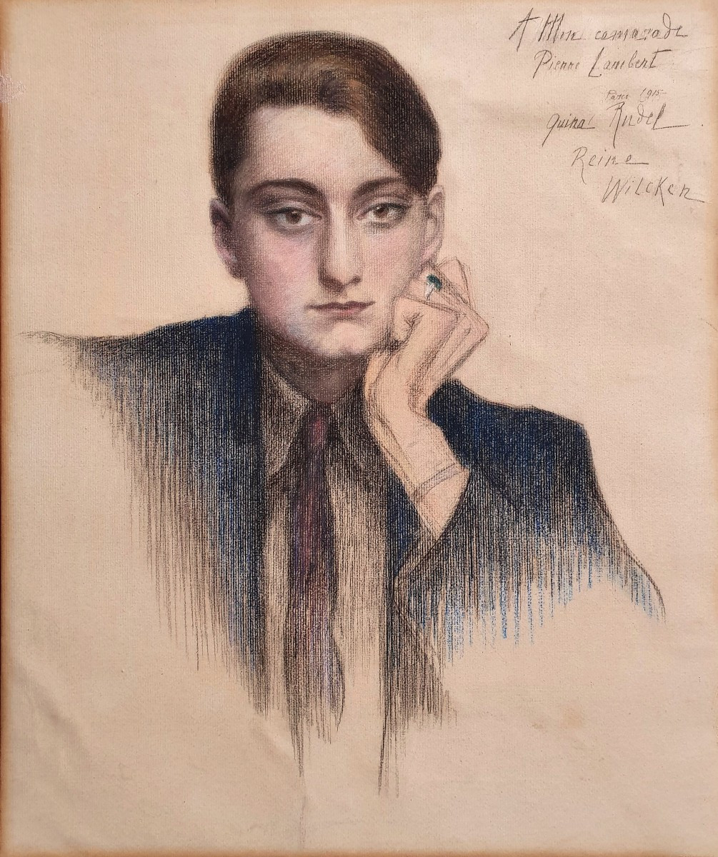 Portrait d'homme par Guina Rudel crayon gras 1915 Pierre Lambert bague Paris artiste femme