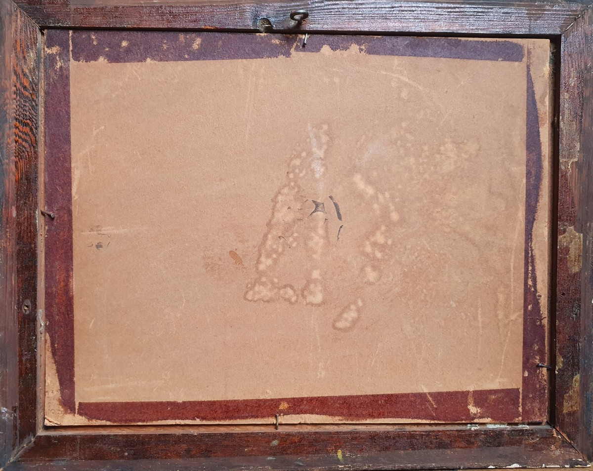 Homme assis devant le pont Neuf en bord de Seine huile sur carton Paris 1899 -photo-1