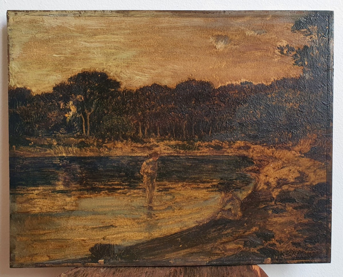 Emile René Ménard Baigneuses au crépuscule huile sur papier contrecollé sur carton symbolisme-photo-4