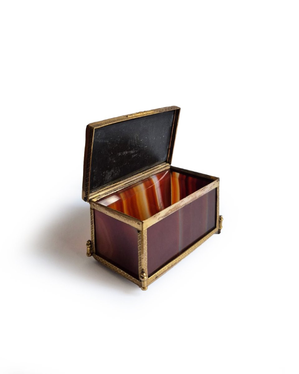 Boîte ancienne en bronze, agate malachite aventurine, milieu XIXe siècle-photo-2