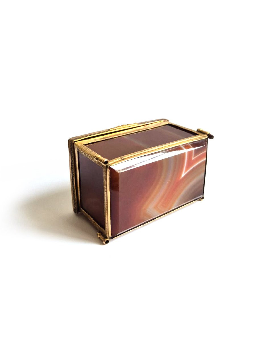 Boîte ancienne en bronze, agate malachite aventurine, milieu XIXe siècle-photo-3