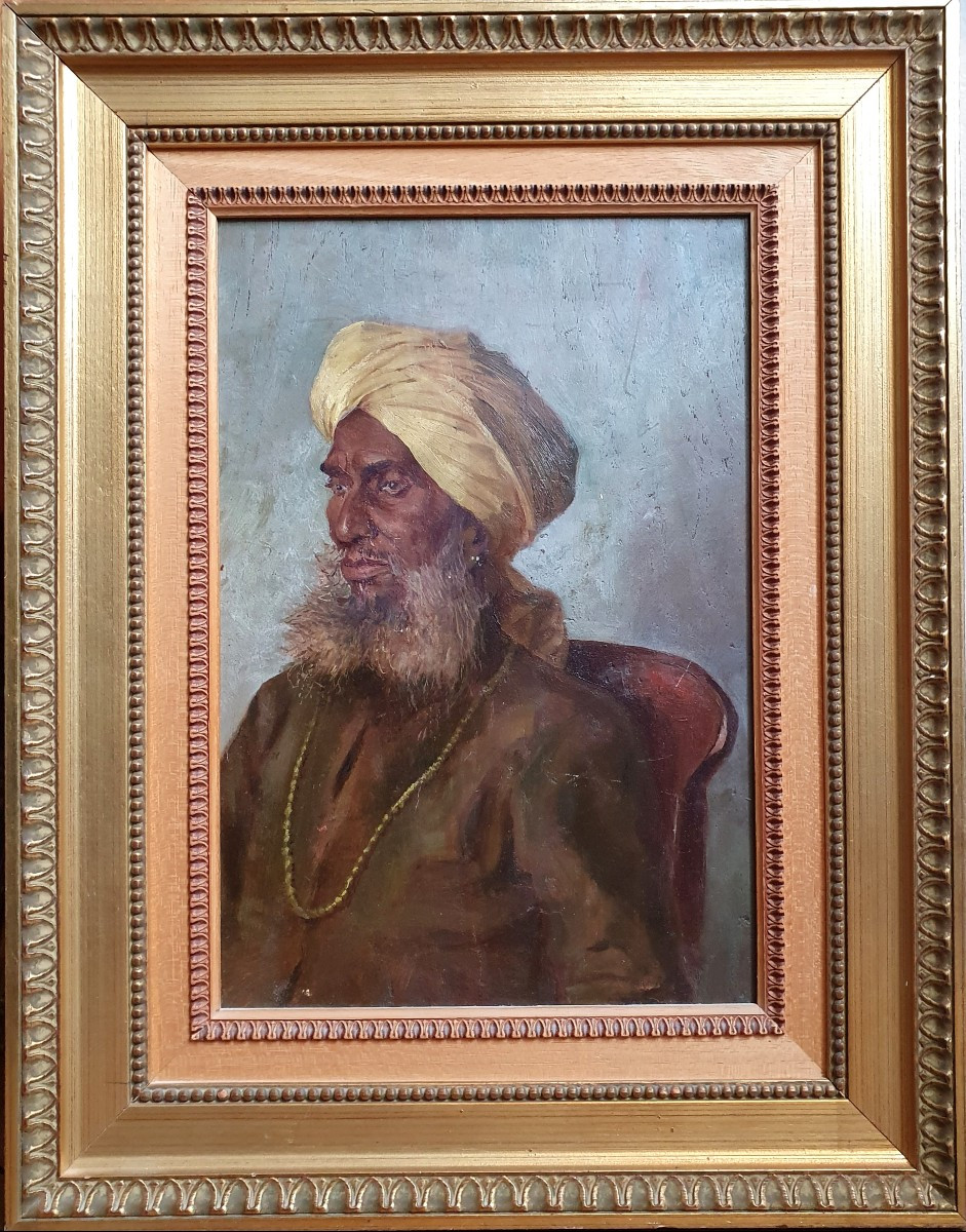 Portrait d'un indien Sikh huile sur panneau Inde début XXème-photo-2