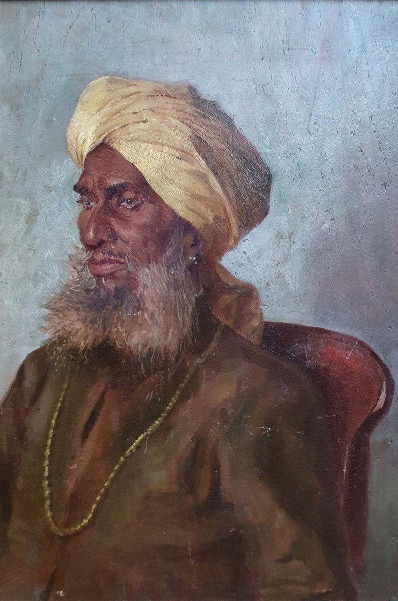 Portrait d'un indien Sikh huile sur panneau Inde début XXème