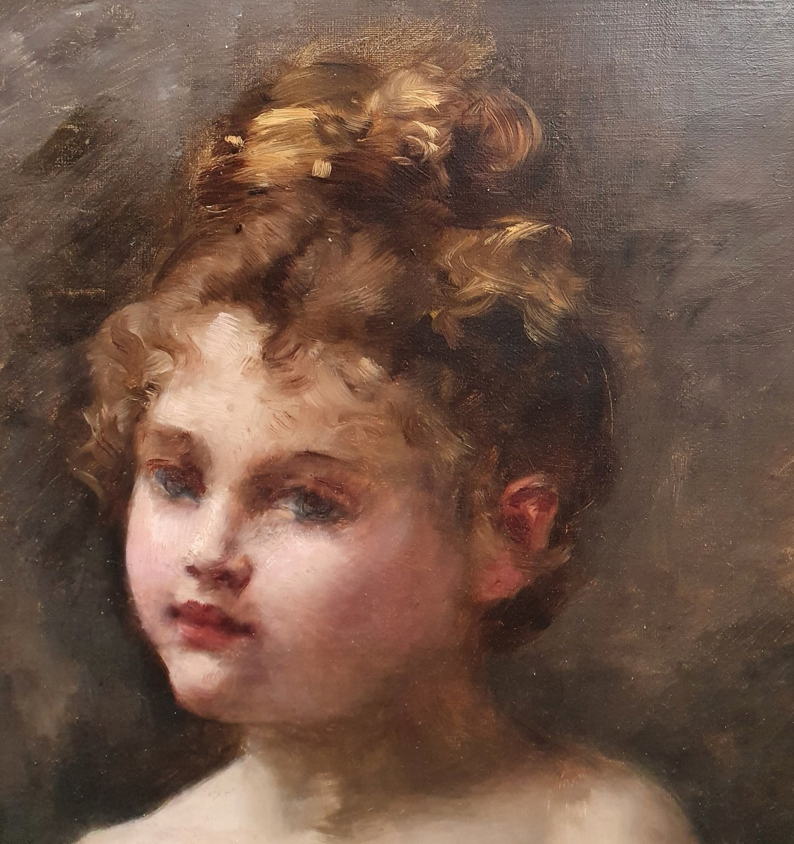 Portrait de jeune fille impressionniste fin XIXème huile sur toile -photo-3