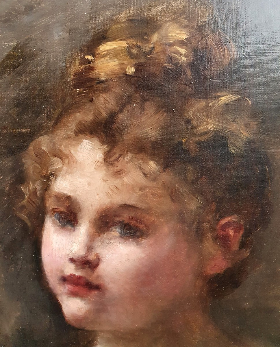 Portrait de jeune fille impressionniste fin XIXème huile sur toile -photo-4